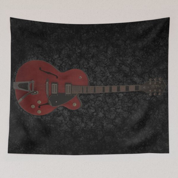 Item preview, Red Rock'N'Roll Vintage Guitar on Black Textured Background designed and sold by ThePaintingRat.