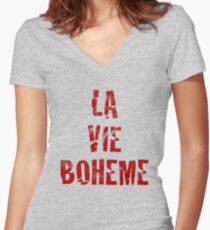 La Vie Boheme - Rent - Red Typography design Women's Fitted V-Neck T-Shirt