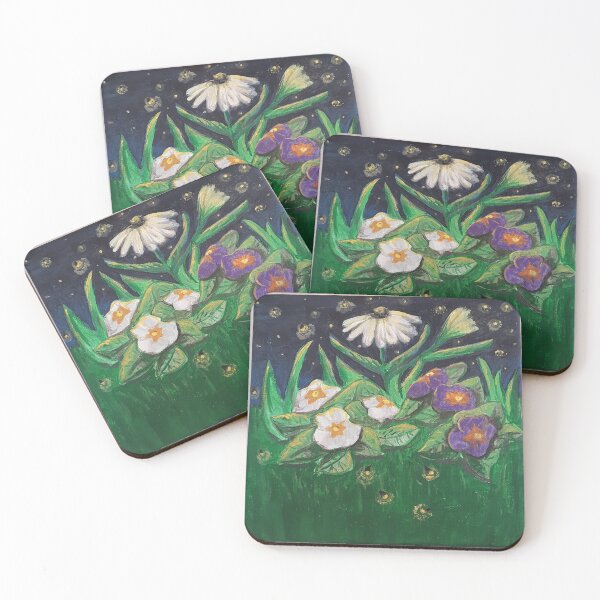 Item preview, flowers & fireflies designed and sold by CottageartbyDD.