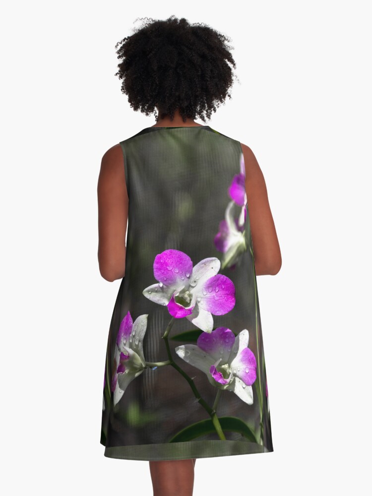 purple and white orchid. | A-Line Dress