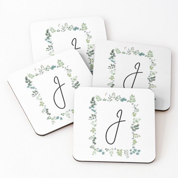 Artikelvorschau, Monogramm mit grünen Blättern | Monogrammbuchstabe J entworfen und verkauft von JustSeasons.