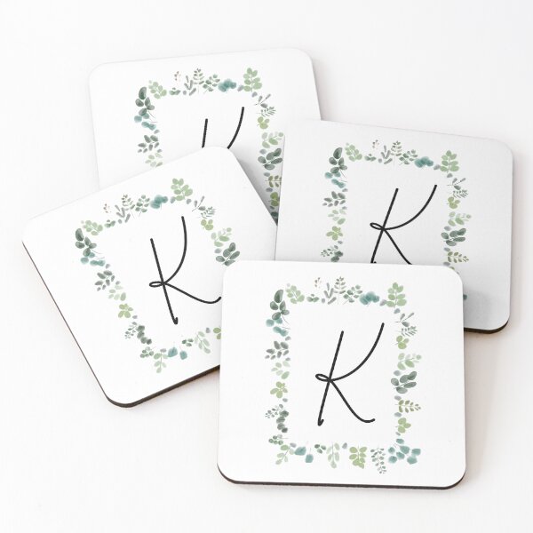 Artikelvorschau, Monogramm mit grünen Blättern | Monogrammbuchstabe K entworfen und verkauft von JustSeasons.