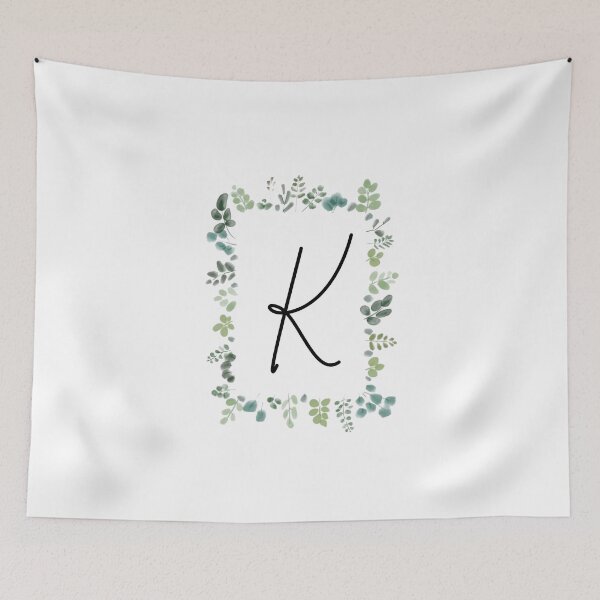 Artikelvorschau, Monogramm mit grünen Blättern | Monogrammbuchstabe K entworfen und verkauft von JustSeasons.