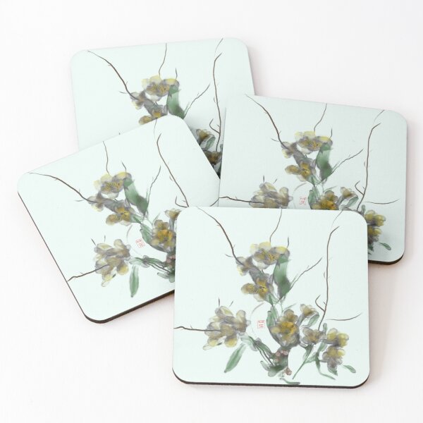 Item preview, Yellow chinese watercolor and ink flowers designed and sold by CuisineCat.