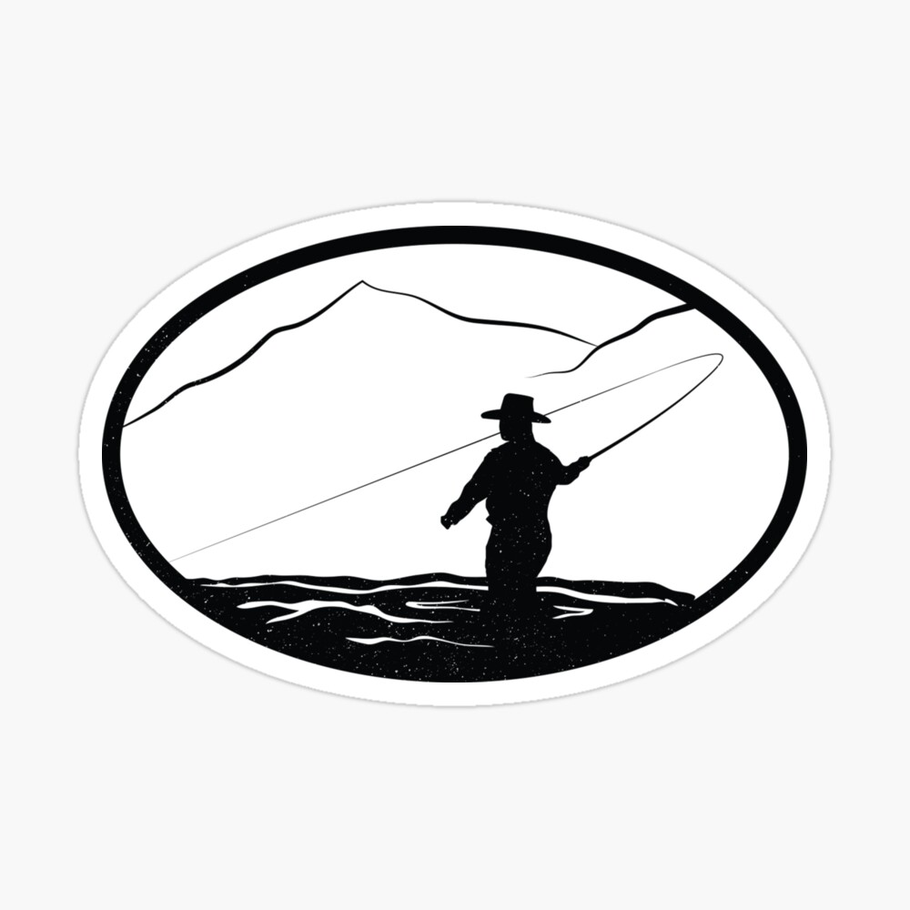 Retro Style Fisherman Silhouette Fishing' Sticker