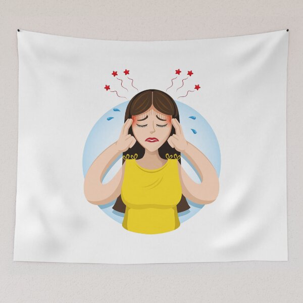 Item preview, Mascot person woman, with headache, symptom. Ideal for informational and institutional related to medicine designed and sold by LucianoCosmo.