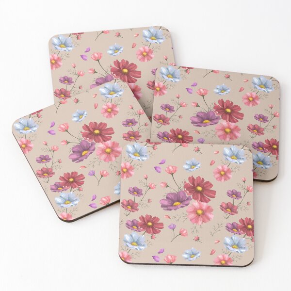 Item preview, Floral pattern with Cosmos Flowers in pink, red, blue and purple designed and sold by Jaydee001.