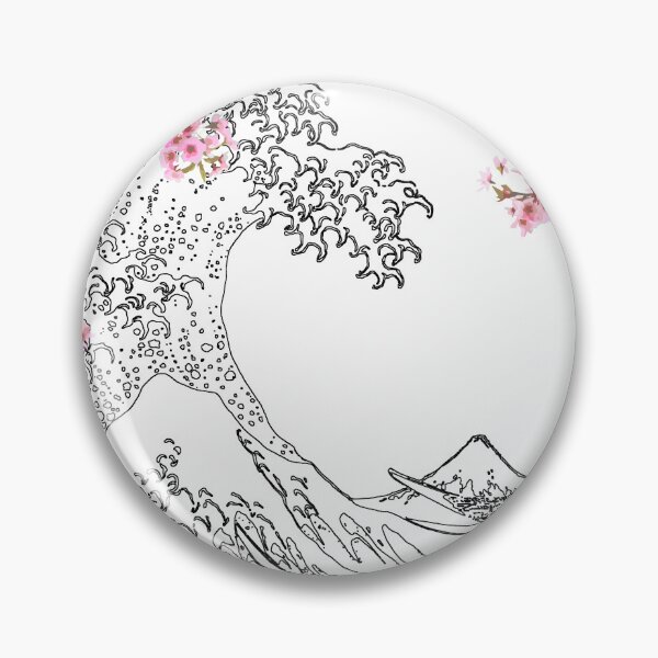 Item preview, Great Wave Outline Black and White - Japanese Blossom designed and sold by ind3finite.