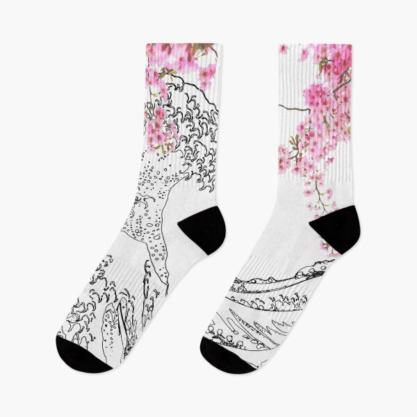 Item preview, Great Wave Outline Black and White - Japanese Blossom designed and sold by ind3finite.
