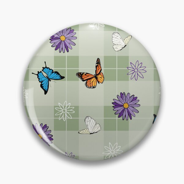 Item preview, Sage Green Tartan with Butterfly and Daisy Pattern designed and sold by CJAura by Claire Jane Johnson.