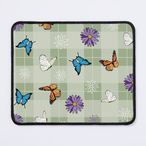 Item preview, Sage Green Tartan with Butterfly and Daisy Pattern designed and sold by CJAura by Claire Jane Johnson.