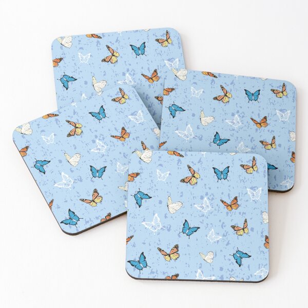 Item preview, Pastel Textured Blue with Blue and Orange Butterflies Pattern designed and sold by CJAura by Claire Jane Johnson.