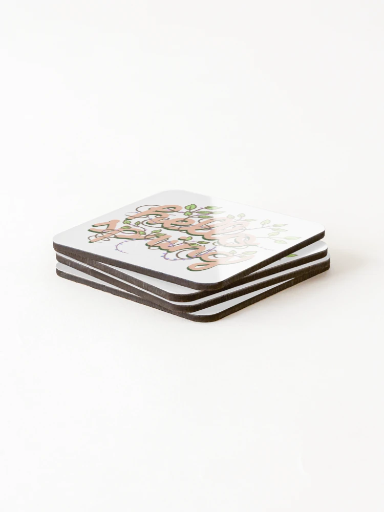 Thumbnail 4 of 5, Coasters (Set of 4), Hello Spring Lettering With Beautiful Cute Botanical Pattern  designed and sold by HarrysMomStudio.
