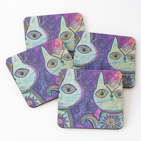 Item preview, Cute Cosmic abstract cats with jewels and flower necklaces designed and sold by Mary Egan.