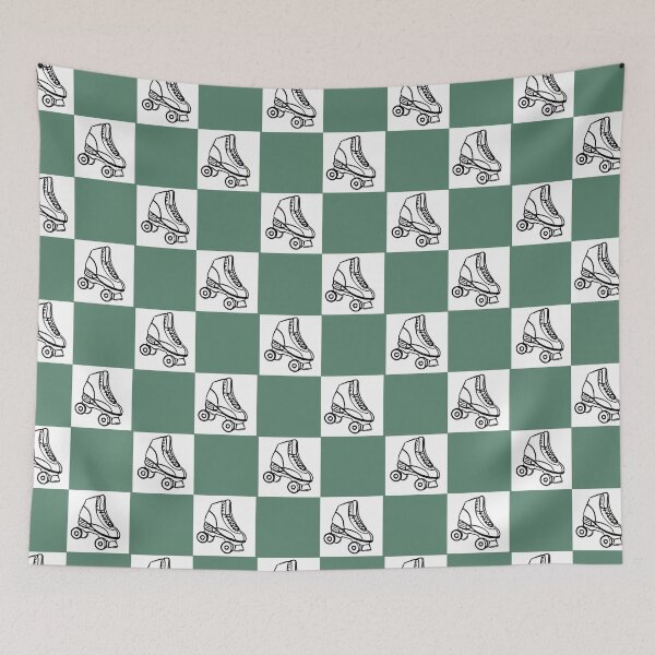 Item preview, green checkerboard pattern with rollerskates designed and sold by MGuyerArt.