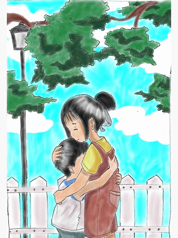 Ilustración de la hermana mayor de abrazos Hermano Menor