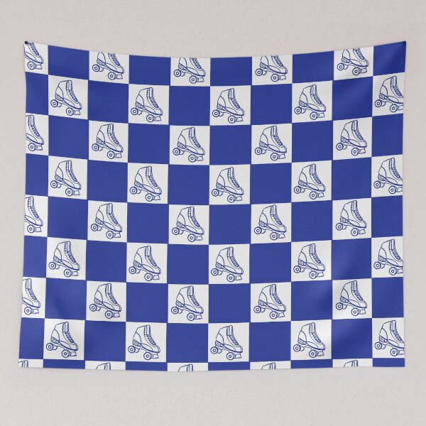 Item preview, blue  checkerboard pattern with rollerskates designed and sold by MGuyerArt.