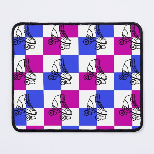 Item preview, blue and raspberry checkerboard pattern with rollerskates designed and sold by MGuyerArt.