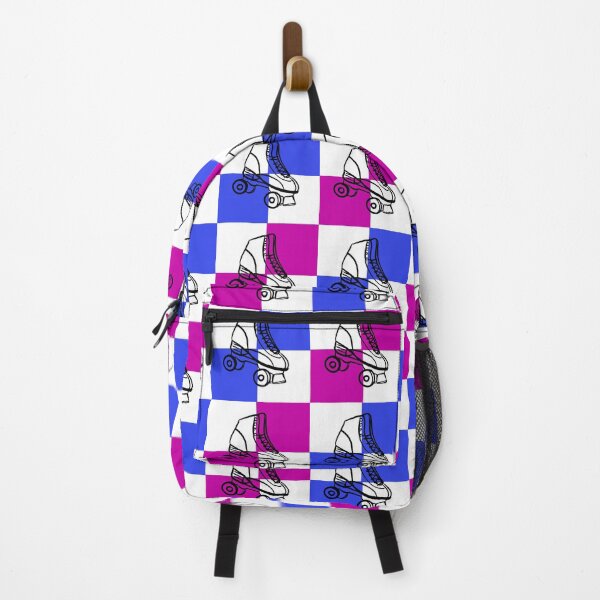 Item preview, blue and raspberry checkerboard pattern with rollerskates designed and sold by MGuyerArt.