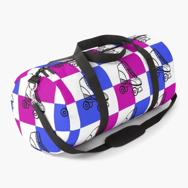 Item preview, blue and raspberry checkerboard pattern with rollerskates designed and sold by MGuyerArt.