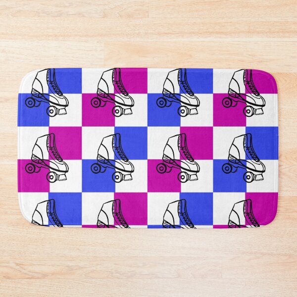Item preview, blue and raspberry checkerboard pattern with rollerskates designed and sold by MGuyerArt.