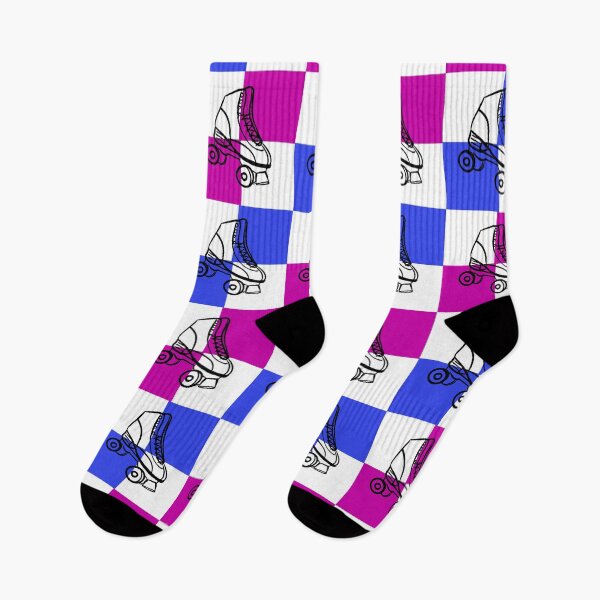 Item preview, blue and raspberry checkerboard pattern with rollerskates designed and sold by MGuyerArt.