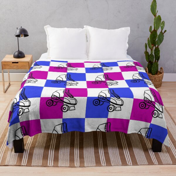 Item preview, blue and raspberry checkerboard pattern with rollerskates designed and sold by MGuyerArt.