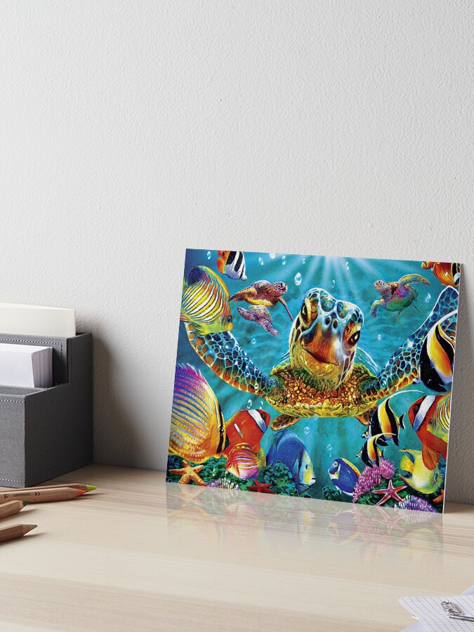 Turtle painting in sea Art Board Print for Sale by chanchan79