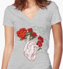 drawing Human heart with flowers Women's Fitted V-Neck T-Shirt