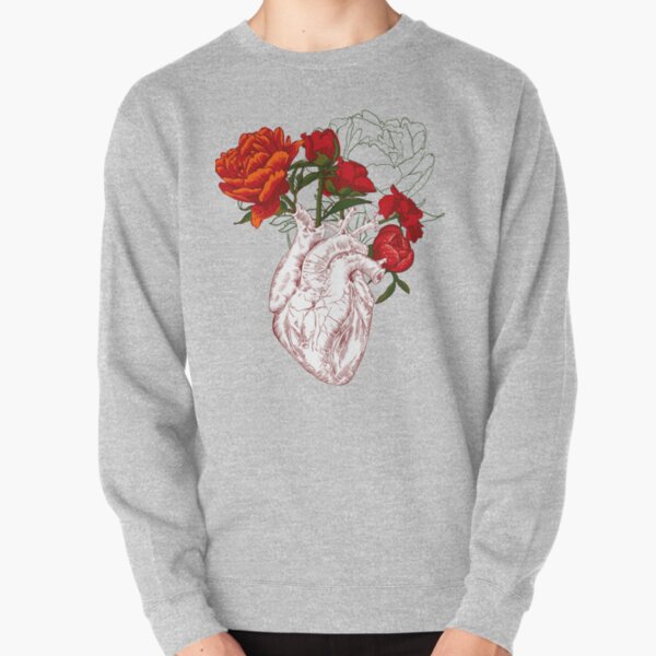 drawing Human heart with flowers Pullover Sweatshirt