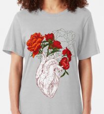 drawing Human heart with flowers Slim Fit T-Shirt