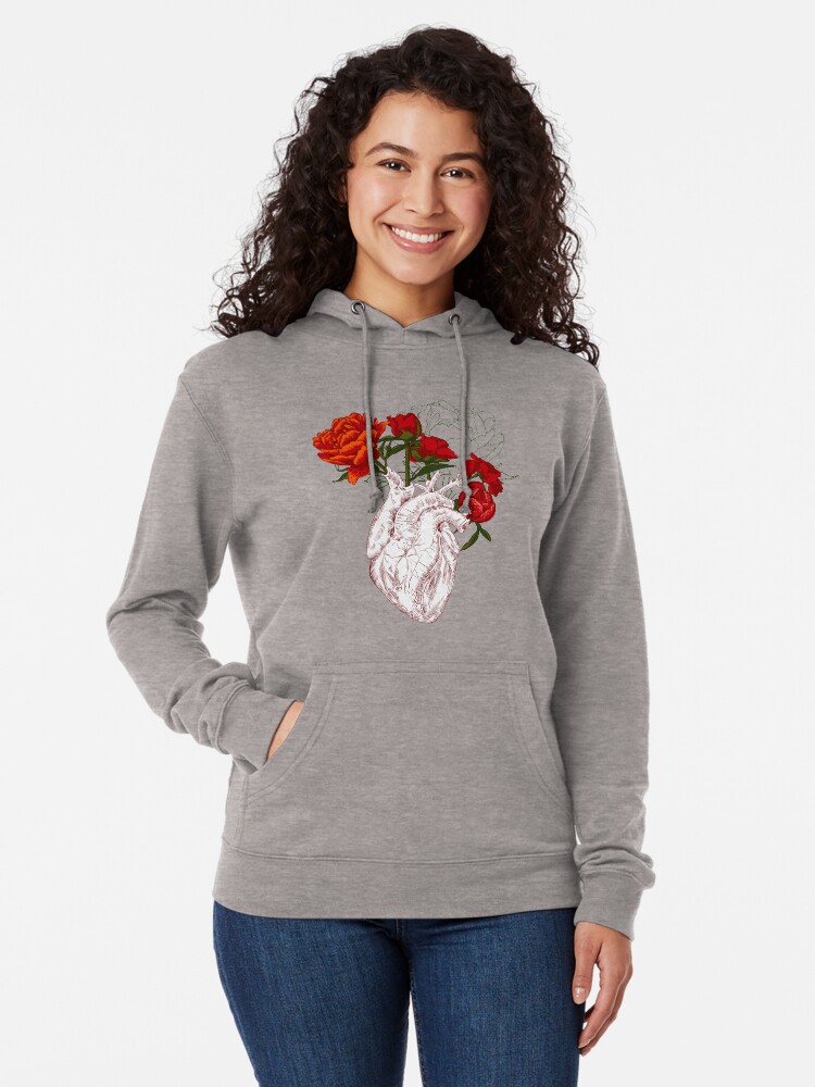 Thumbnail 2 of 5, Lightweight Hoodie, drawing Human heart with flowers designed and sold by Olga Berlet.