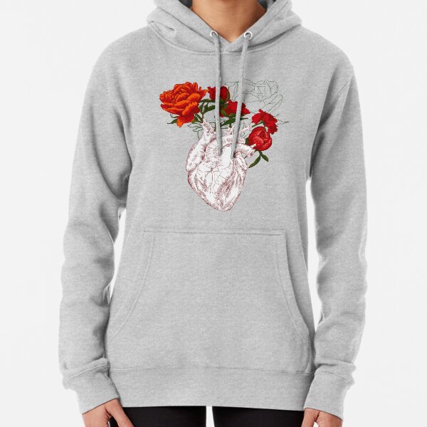 drawing Human heart with flowers Pullover Hoodie