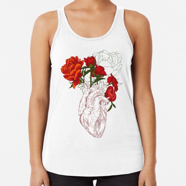 drawing Human heart with flowers Racerback Tank Top