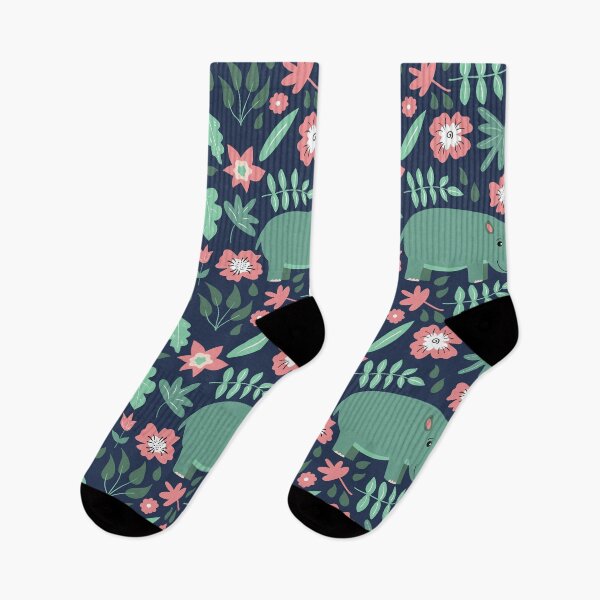 Item preview, Green Hippo Floral Pattern  designed and sold by SweetThreads79.