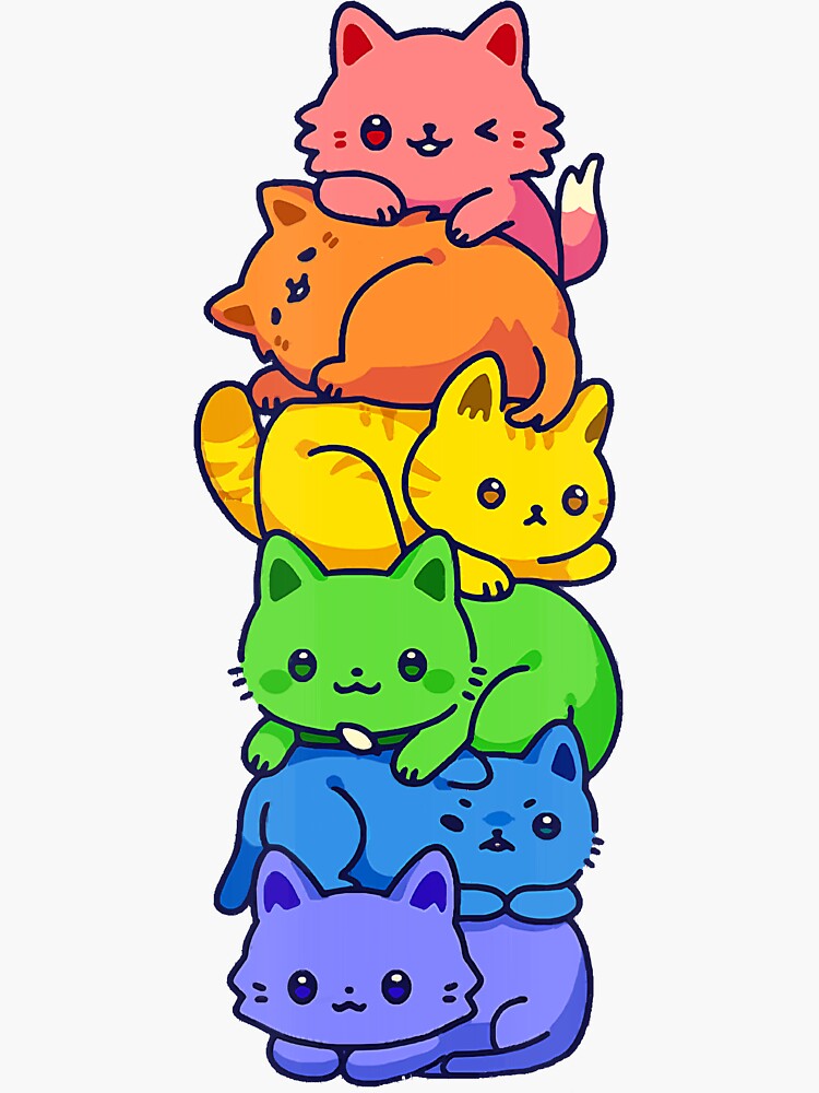 Gay Pride Cat Lgbt Kawaii Katzen Stapeln Niedliche Anime Regenbogenfahne Sticker Von 9709