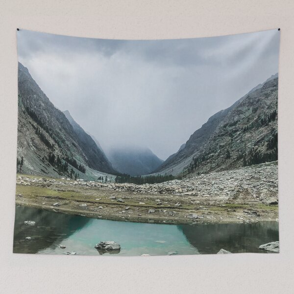 Item preview, Calm Water Lake Clouds Rocky Mountains designed and sold by Saim-Photos.