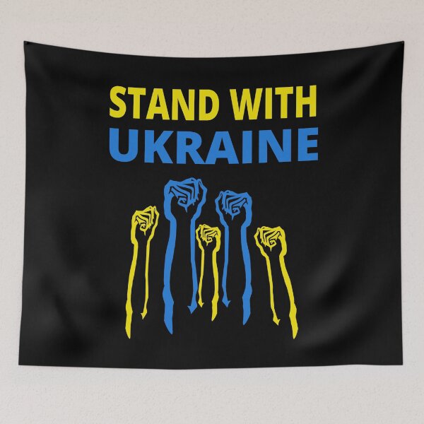 Aperçu de l'œuvre SE TENIR AVEC L'UKRAINE PROTESTER LA RUSSIE PROTESTER POUTINE créée et vendue par DoodlrMob.