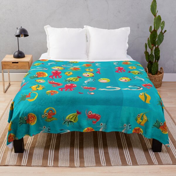 Item preview, blue sea octopus jelly fish crab snail sea horse pink green yellow orange blue fishs colorful designed and sold by Tshirtk.
