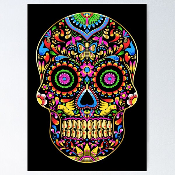 Scull Flower Arts Cute Mexican Macabre Skull Head, Gothic Gifts Poster for  Sale by W-creates