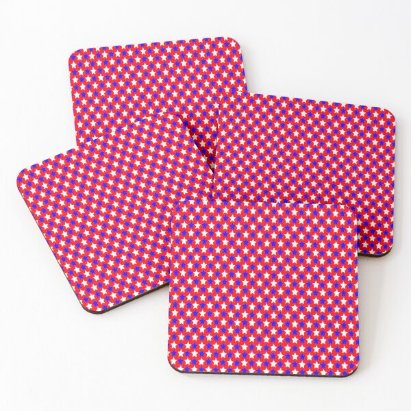 Item preview, Red background with a bunch of tiny white and blue stars: gift idea, decor, accent piece, decorations, home, office, work space, flag days designed and sold by Becky Hunter.