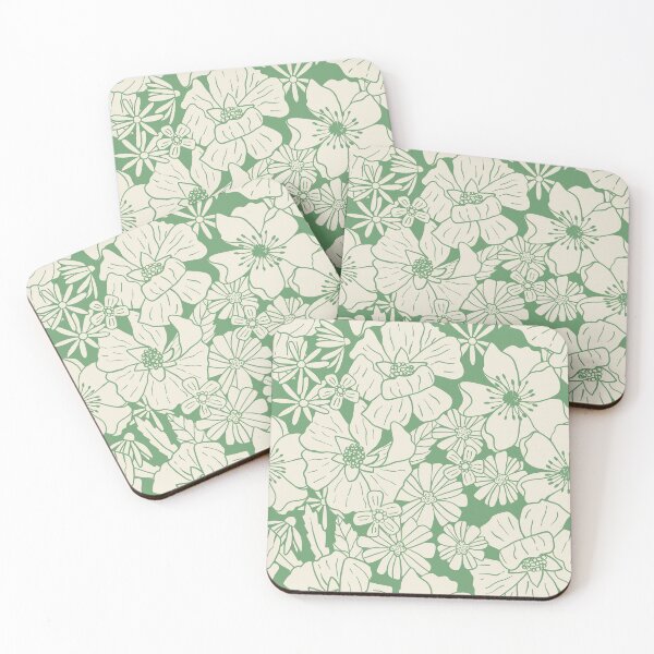 Item preview, Summer Retro Wildflower in Emerald Green Monochrome designed and sold by Erin Kendal.
