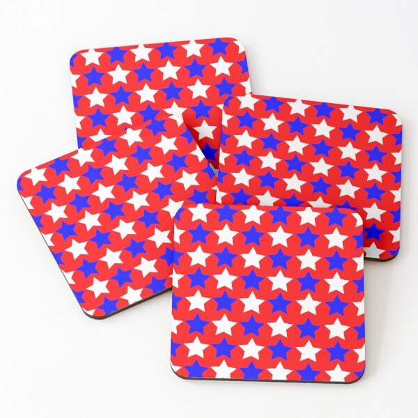 Item preview, Red background with medium white and blue stars: gift idea, decor, accent piece, decorations, home, office, work space, flag days designed and sold by Becky Hunter.