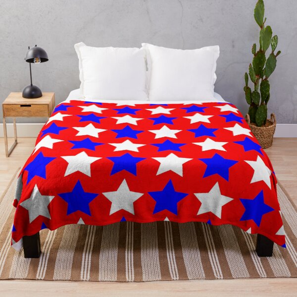 Item preview, Red background with medium white and blue stars: gift idea, decor, accent piece, decorations, home, office, work space, flag days designed and sold by Becky Hunter.