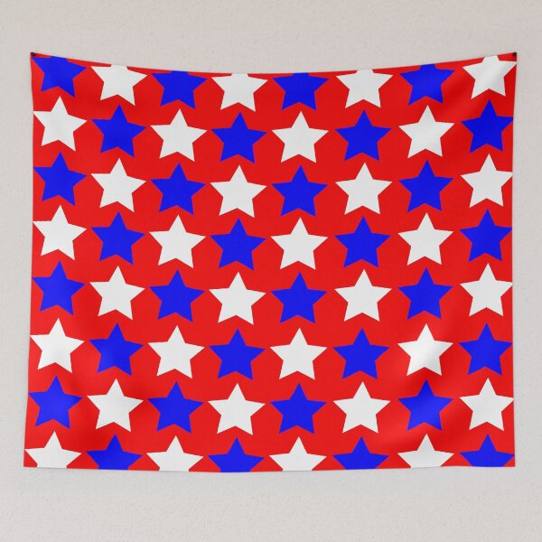 Item preview, Red background with medium white and blue stars: gift idea, decor, accent piece, decorations, home, office, work space, flag days designed and sold by Becky Hunter.