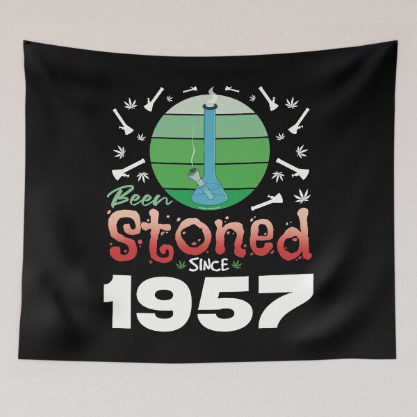 Item preview, Been stoned since 1957 (Green retro vintage sunset with bong)-Marijuana-Cannabis-Weed designed and sold by YomeHayin.