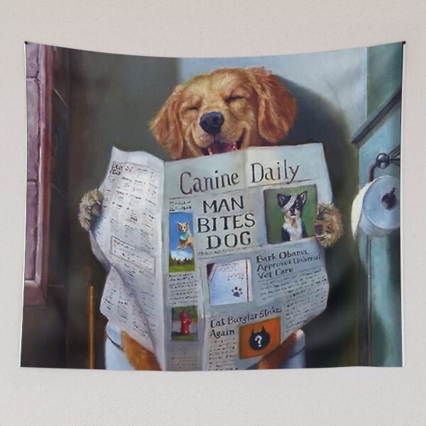 Item preview, Dog Reading the Newspaper On Toilet poster designed and sold by mingtonklockooo.