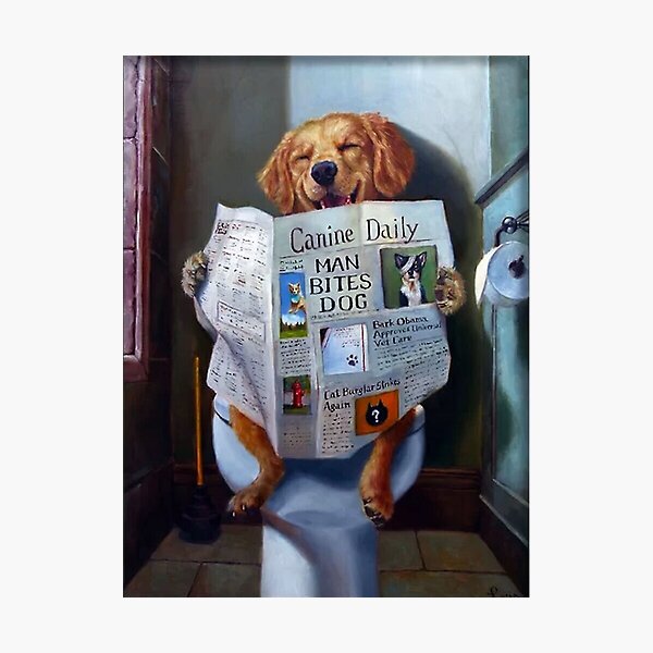 Item preview, Dog Reading the Newspaper On Toilet poster designed and sold by mingtonklockooo.