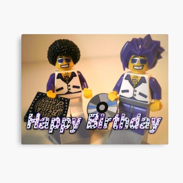 Happy Birthday Greeting Card DJ Clubbing Tru & his Dad Disco Stu (with CD and Record) Minifigs Metal Print