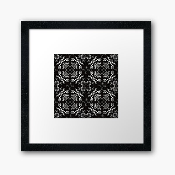 Floral Repeat 2 in Grey and White Framed Art Print